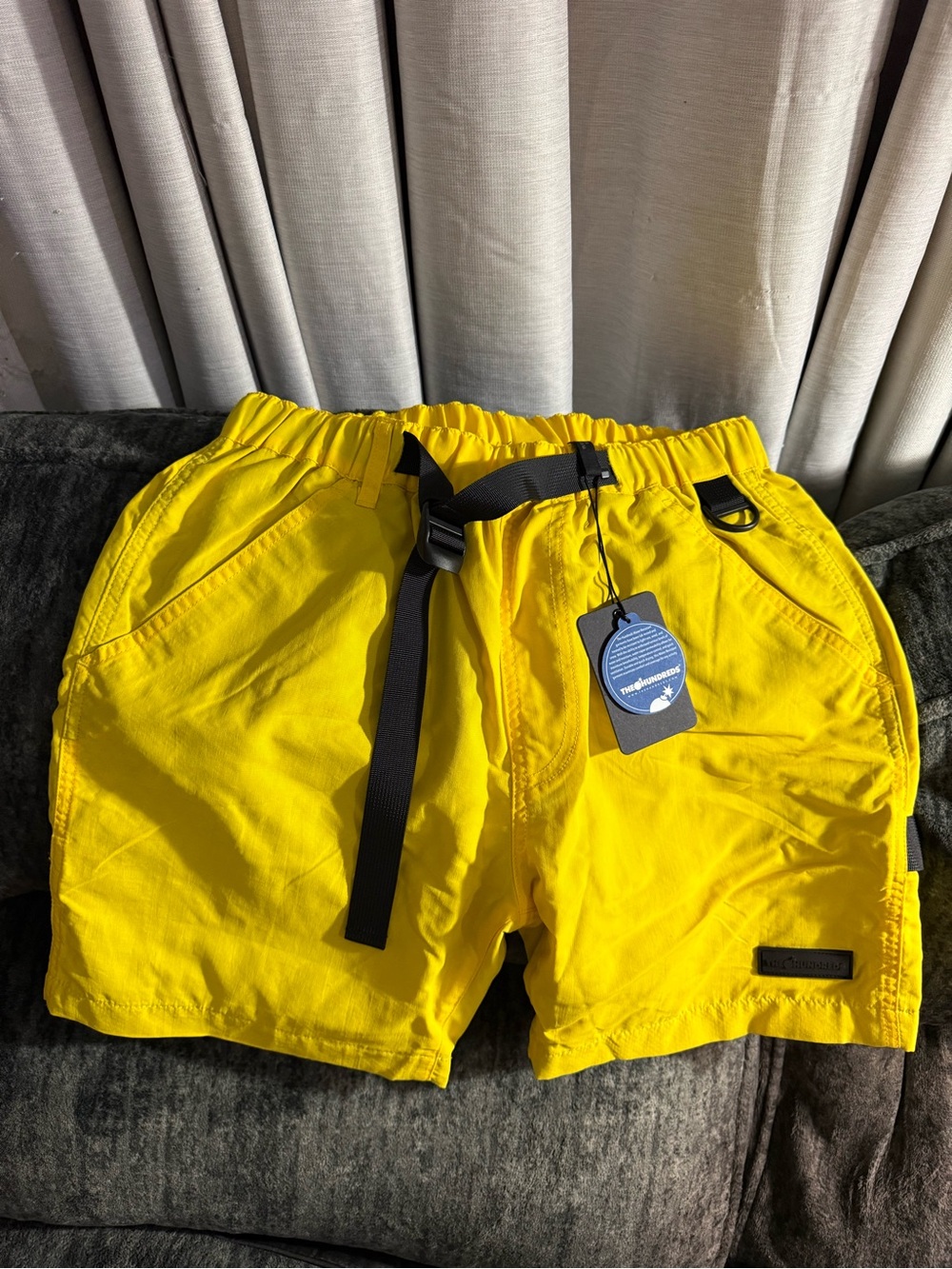 The Hundreds Bright Yellow Drawstring Hybrid Shorts with Webbing Belt